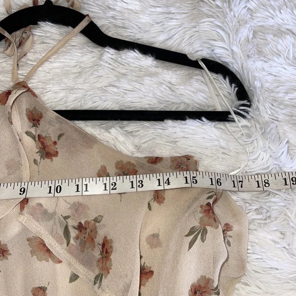 Flair the Label Jumpsuit Women’s MEDIUM Beige Tan Floral Halter Tie Neck Ruffles - Picture 7 of 12